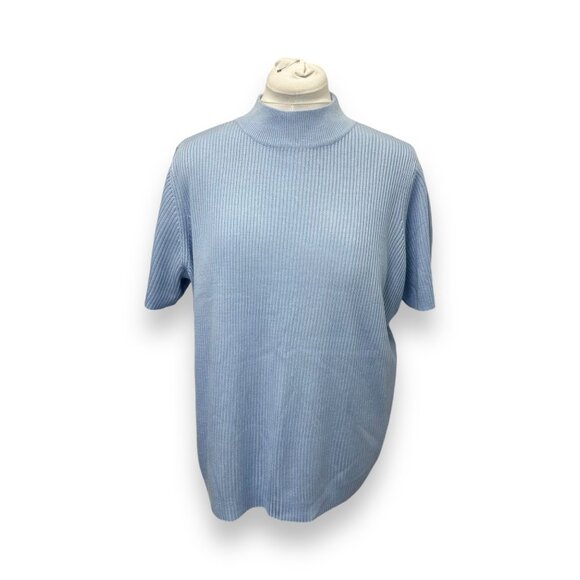 The Tog Shop Womens Blue Ribbed Short Sleeve Turtleneck Sweater XL - Picture 1 of 8